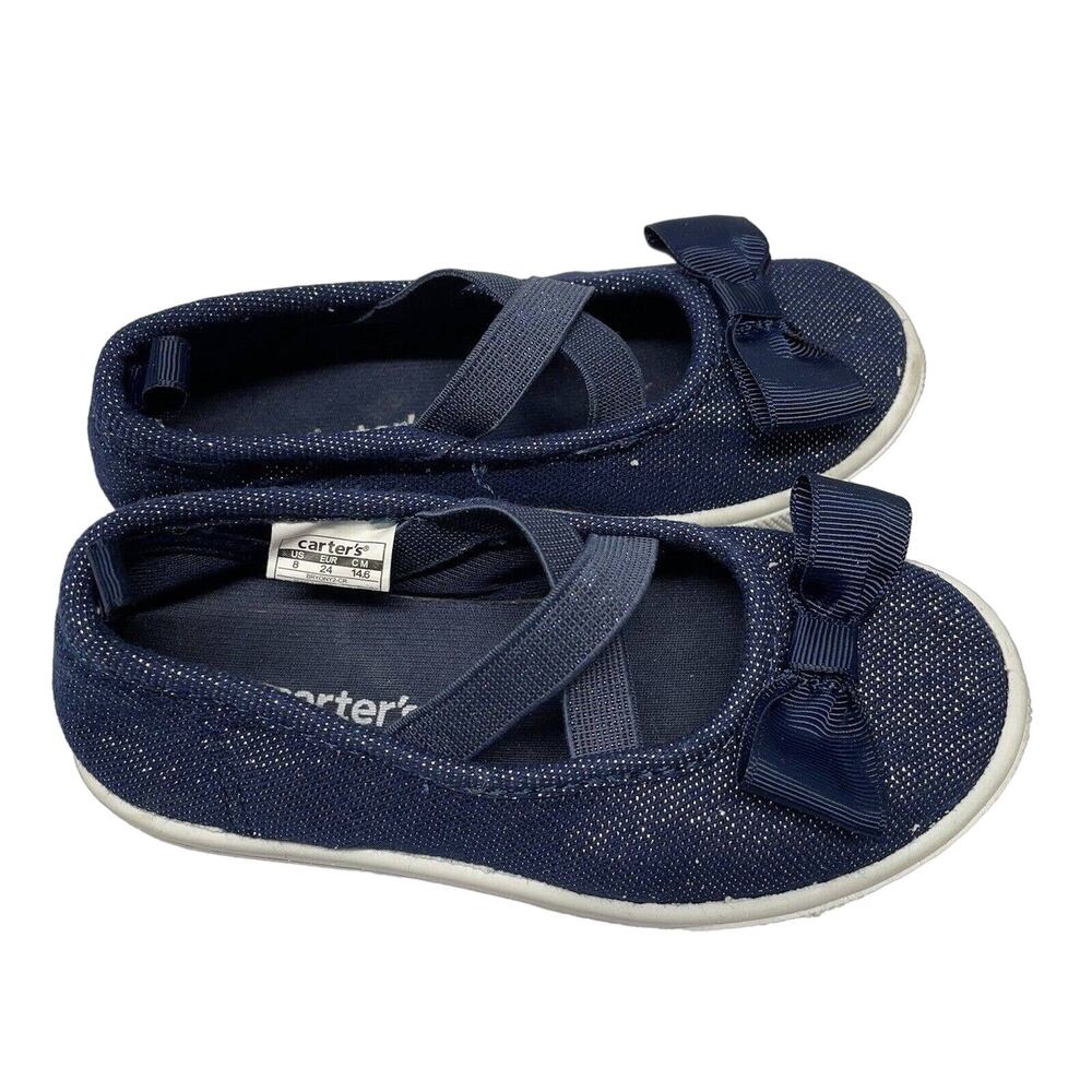 Carters Shimmer Blue Jean Denim Mary Jane Shoes Sneakers Flats Bows girls size 8